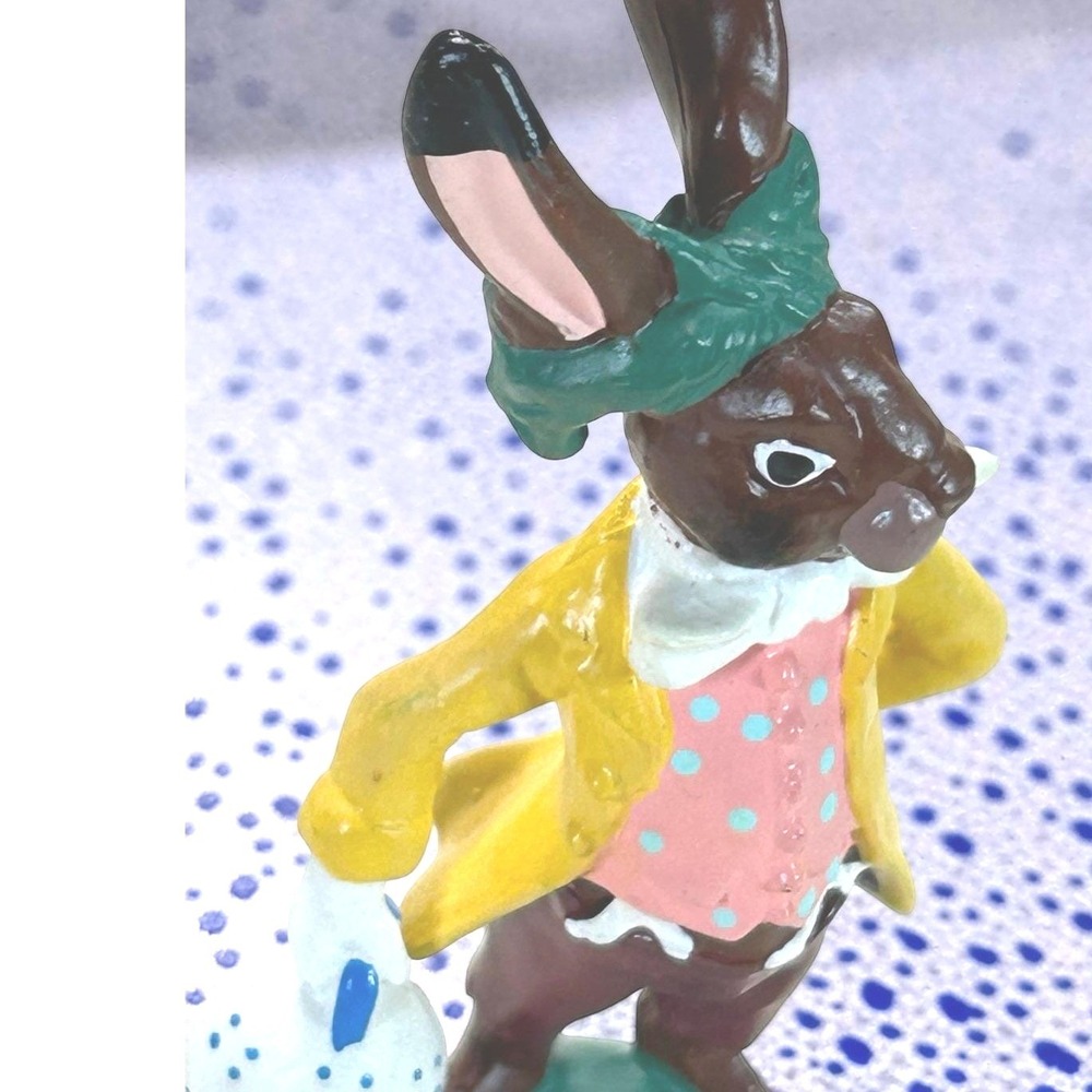Vintage 1990 Hamilton Gifts Rabbit Figurine 3.5 Inch Yellow Coat Bunny Decor